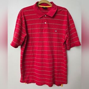 Polo Jeans Co Mens Large Red Striped Short Sleeve Polo Shirt American Flag Hit